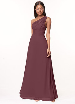 Azazie Ashley Brautjungfernkleider A-Linie Gestreift Chiffon Kleid Sangria image1