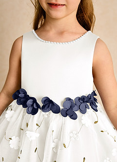 Azazie Starri Flower Girl Dresses Ivory Stormy Ball-Gown Beaded Matte Satin Dress image8