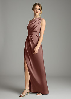 Azazie Emorie Jurken voor bruidsmeisjes Jurk van Stretch Satijn met Kolom One-Shoulder Espresso image3