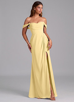 Azazie Johana Vestidos de madrinha de casamento Vestido Manteiga de Chiffon de sereia com Ombros Caídos image6