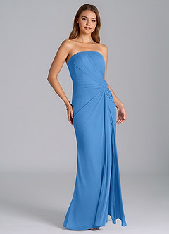 Azazie Mariya Vestidos de madrinha de casamento Vestido Gaio Azul de Malha de sereia com Sem alças image3