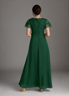 Azazie Singer vestidos de madre de la novia Vestido de Verde Oscuro de Gasa de Corte En A con Encaje Cuello V image2