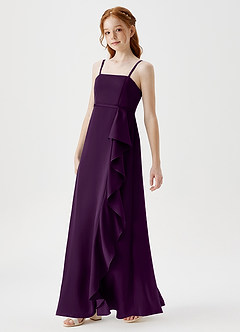Azazie Kaylee Junior Robe Trapèze en Satin extensible avec ceinture Grain De Raisin image4
