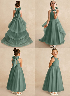 Azazie Bev Flower Girl Dresses Eucalyptus A-Line Convertible Tulle Dress image2