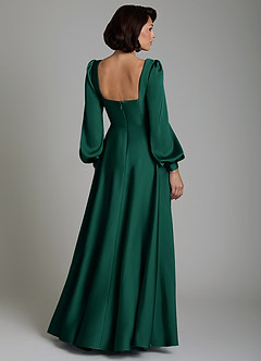 Azazie Solana Robes de demoiselle d'honneur Robe Trapèze en Satin extensible Manches longues émeraude image2