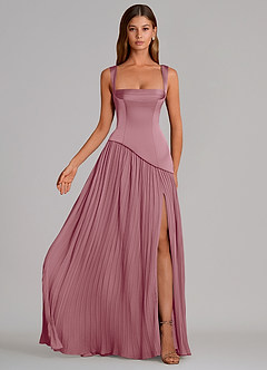 Azazie Stephanie Bridesmaid Dresses Vintage Mauve A-Line Pleated Stretch Satin Dress image4