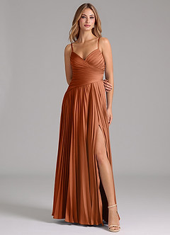 Azazie Vini Robes de demoiselle d'honneur Robe Trapèze en Satin extensible Plissée Cuivre image4