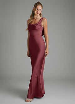 Azazie Elena Bridesmaid Dresses Merlot Mermaid Pleated Stretch Satin Dress image4