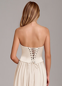 Azazie Cadence Jurken voor bruidsmeisjes Converteerbaar Jurk van Stretch Satijn met A-Lijn Korset Wit Albast image6