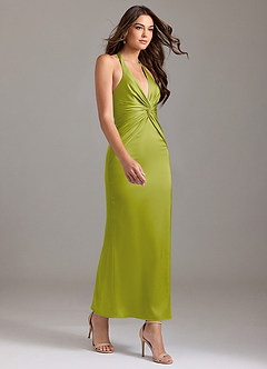 Azazie Valerie Bridesmaid Dresses Lemongrass Mermaid Pleated Stretch Satin Dress image4