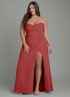 Azazie Johana Robes de demoiselle d'honneur Robe Sirène Convertible en Mousseline de soie Épaules dénudées Rouille image16