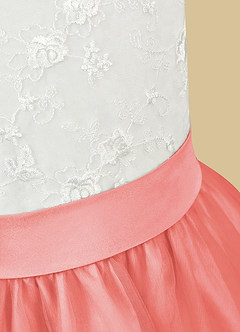 Azazie Vetty Flower Girl Dresses Ivory Coral A-Line Lace Tulle Dress image11