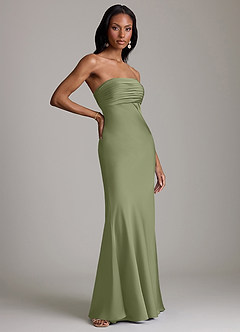 Azazie Saylor Bridesmaid Dresses Garden Sage Mermaid Strapless Stretch Satin Dress image4