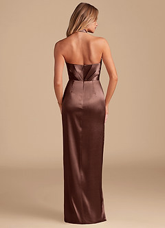 Azazie Zaya Bridesmaid Dresses Espresso Sheath Pleated Metallic Satin Dress image7