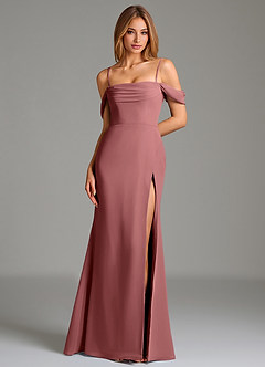 Azazie Riley Robes de demoiselle d'honneur Robe Fourreau Convertible en Mousseline de soie Épaule décolletée Améthyste image7