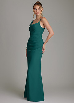 Azazie Ama Bridesmaid Dresses Peacock A-Line Pleated Chiffon Dress image2