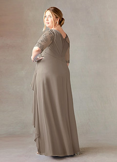 Azazie Dionysus Mother of the Bride Dresses Taupe A-Line Boatneck Lace Chiffon Dress image9