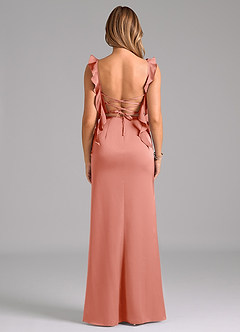 Azazie Jessamine Bridesmaid Dresses Coral A-Line Corset Stretch Satin Dress image6