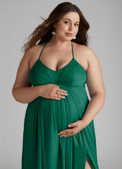 Azazie Annabelle Maternity Bridesmaid Dresses A-Line V-Neck Pleated Mesh Floor-Length Dress image11