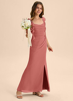 Azazie Jessamine Junior 인어 스위트하트 네크라인 쉬폰 플로어 길이 주니어 브라이즈메이드 드레스 image4