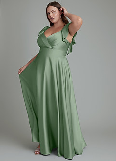 Azazie Leilani Bridesmaid Dresses Matcha A-Line Ruched Stretch Satin Dress image14
