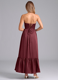 Azazie Leilana Robes de demoiselle d'honneur Robe Trapèze en Satin extensible Corset Merlot image2