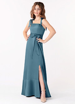 Azazie Barbara Junior Bermuda A-Line Bow Stretch Satin Dress image1