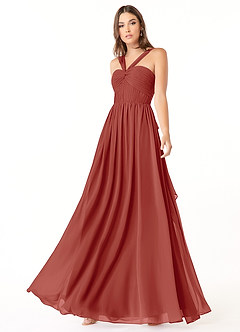 Azazie Dionne Brautjungfernkleider A-Linie Korsett Chiffon Kleid Terrakotta image4