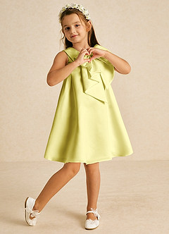 Azazie Zoey Blumenmädchenkleider A-Linie Schleifen Matte Satin Kleid Zitronensorbet image4