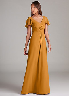 Azazie Soren Bridesmaid Dresses Butterscotch A-Line Ruched Chiffon Dress image4