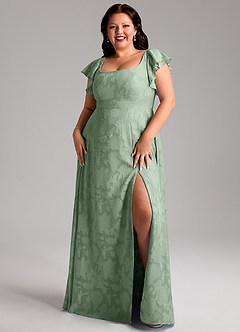 Azazie Bondi Bridesmaid Dresses Matcha A-Line Side Slit Floral Burnout Dress image7