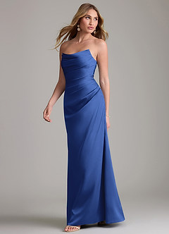 Azazie Lucille Bridesmaid Dresses Royal Blue Mermaid Strapless Stretch Satin Convertible Dress image3