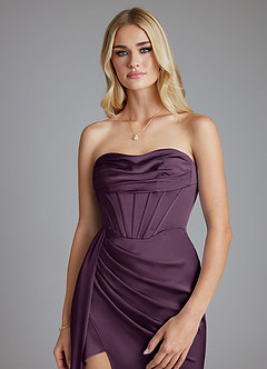 Azazie Amyra Bridesmaid Dresses Plum Mermaid Off the Shoulder Stretch Satin Convertible Dress image8