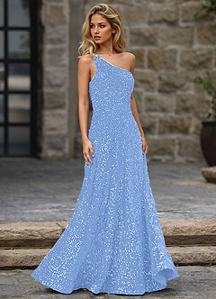 Opulent Light Blue Velvet Sequins Prom Dress image3