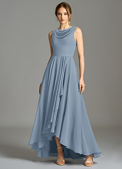 Azazie Wonderland Bridesmaid Dresses Dusty Blue A-Line Pleated Chiffon Dress image1