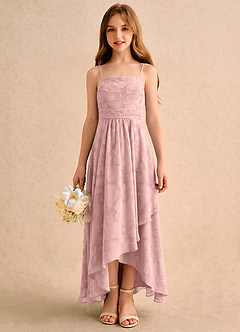 Azazie Twilight Girls Formal Robe Demoiselle D'honneur Fillette Robe Trapèze en Blumen-Burnout Plissé Rose Poudré image4