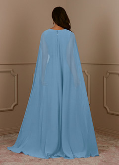 Azazie Isa vestidos de madre de la novia Vestido de Azul Acero de Gasa de Corte En A con Cuello en V plisado image4