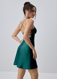 Joviannelle Peacock A-Line Rhinestone Twist Satin Dress image2