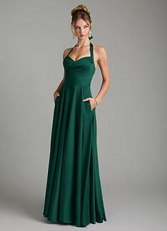 Azazie Tenaya Vestidos de damas de honor Vestido Esmeralda de Satén Elástico de Línea A con Escote corazón image1