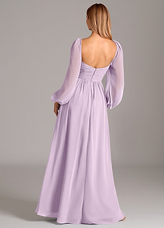 Azazie Bailee Vestidos de damas de honor Vestido de Lila Esmerilada de Gasa de Corte en A con Manga larga image4