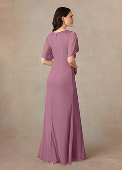 Azazie Selah Mother of the Bride Dresses Vintage Mauve A-Line V-Neck ruched Mesh Dress image4