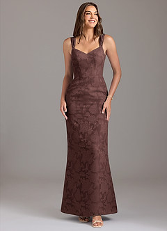 Azazie Denice Brautjungfernkleider A-Linie Plissee Blumen-Burnout Kleid Espresso image1