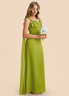 Azazie Chelsea Junior Lemongrass Sheath Pleated Stretch Satin Dress image6