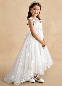 Azazie Celia vestidos de niña de las flores Vestido de Diamante Blanco de Tul de Corte en A con Encaje image3