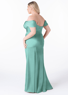 Azazie Amyra Vestidos de damas de honor Vestido de Aqua de Satén Elástico de Corte Recto Convertible con Vestidos sin tirantes image12