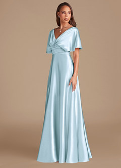 Azazie Pamela Bridesmaid Dresses Sky Blue A-Line Pleated Metallic Satin Dress image4
