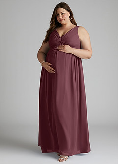 Azazie Yetta Maternity Bridesmaid Dresses A-Line V-Neck Gathered Chiffon Floor-Length Dress image9