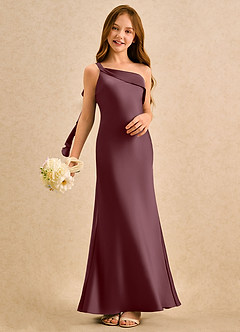 Azazie Almond Girls Formal Sukienki dla dziewczynek sypiących kwiaty Osłona Jedno ramię Satyna elastyczna Długość podłogi Sukienka image2