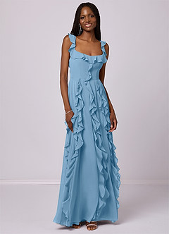 Barbie ♥ Azazie Bridesmaid Dresses Steel Blue A-Line with Pockets Chiffon Dress image3