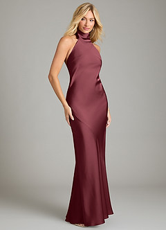 Azazie Velli Bridesmaid Dresses Merlot Mermaid High Neck Stretch Satin Dress image4